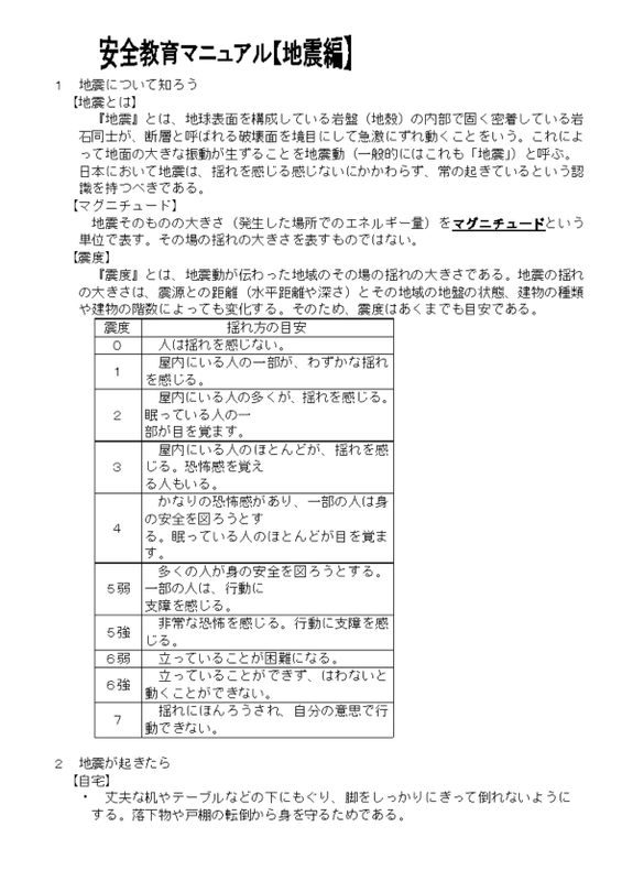 安全教育マニュアル【地震編】